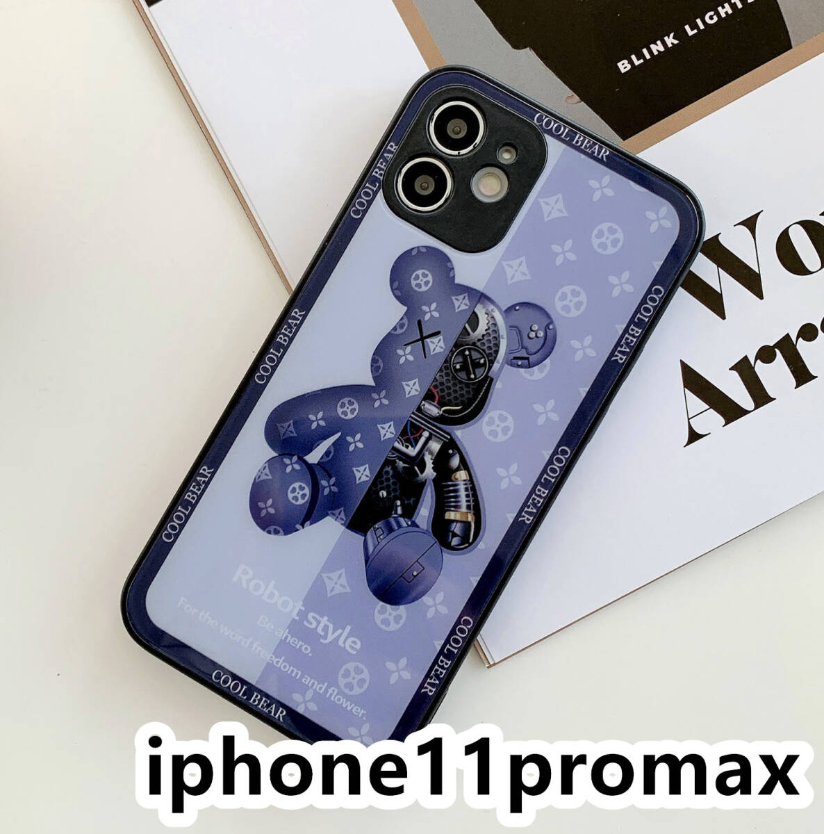 iphone11promaxケース カーバー TPU 可愛い　熊　ガラス　お洒落　軽量 ケース 耐衝撃高品質ブルー488_画像1