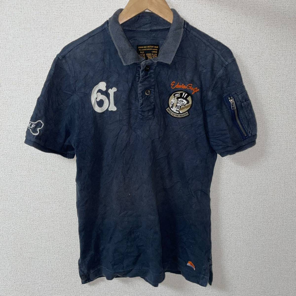 EDWIN Edwin golf Golf polo-shirt short sleeves old clothes navy blue sport men's L