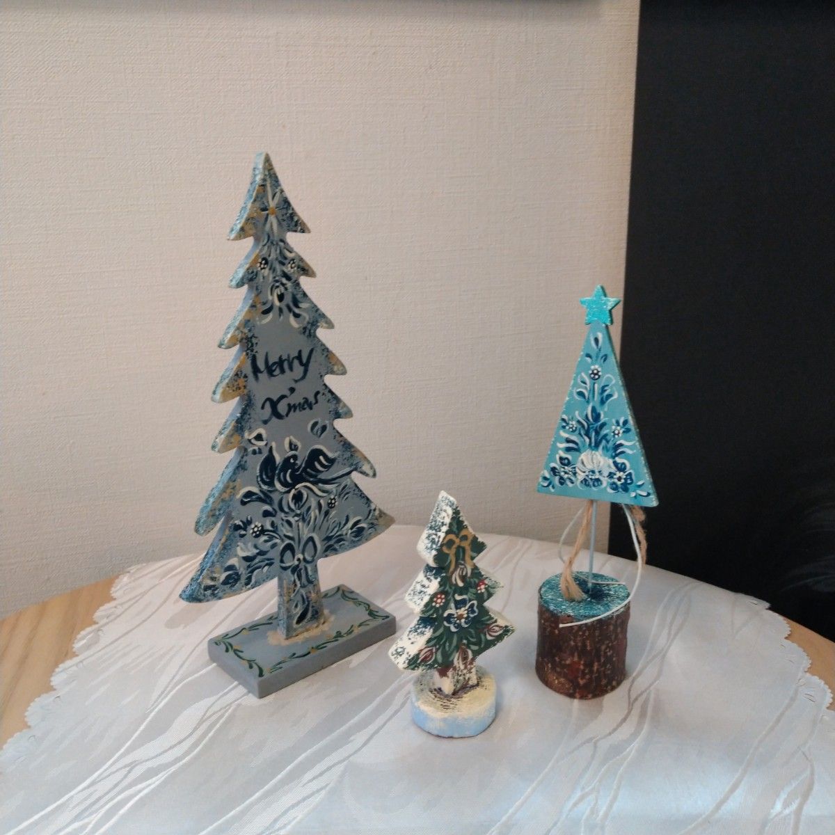 トールペイント小物　クリスマスツリー　オブジェ 　インテリア　 置物　三点セット　