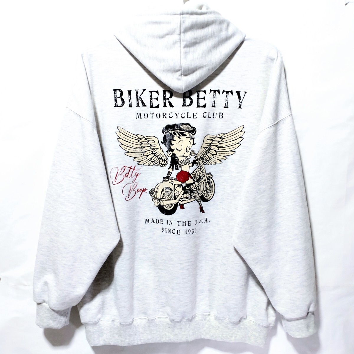 特価/未使用【サイズ=5L(4XL)】BETTY BOOP/BIKER BETTY/ベティ ブープ/メンズ/ポンチ生地/スウェット/パーカ/胸囲=116～124cm/automeal_画像1