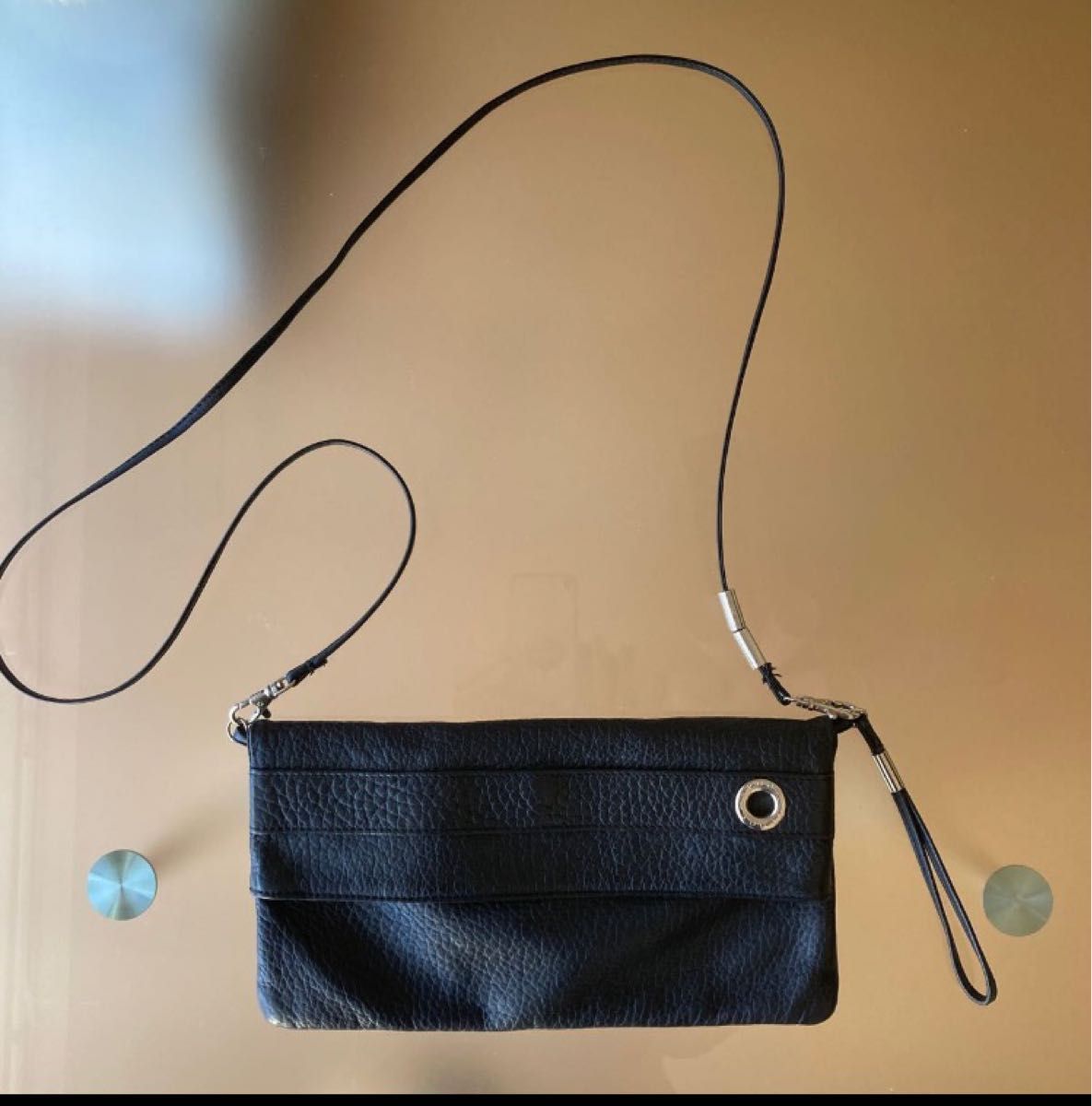 GROOM PARIS 本革レザー 2wayショルダー ポーチ サコッシュ お財布ポシェット 斜め掛け ウォレット 黒