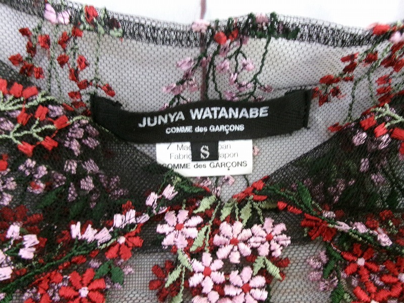 JUNYA WATANABE COMME des GARCONS ジュンヤワタナベ コムデギャルソン メッシュ刺繍ワンピース ブラック ピンク S JI-O021 AD2011_画像5