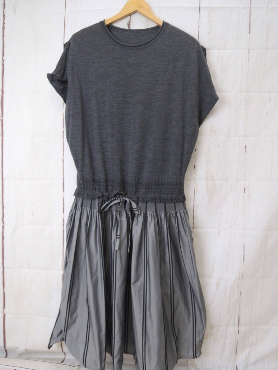 HaaT ISSEY MIYAKE ハート イッセイミヤケ 切替ワンピース 2 HA11KH335 グレー 日本製 毛100% PLEATS PLEASE プリーツプリーズ