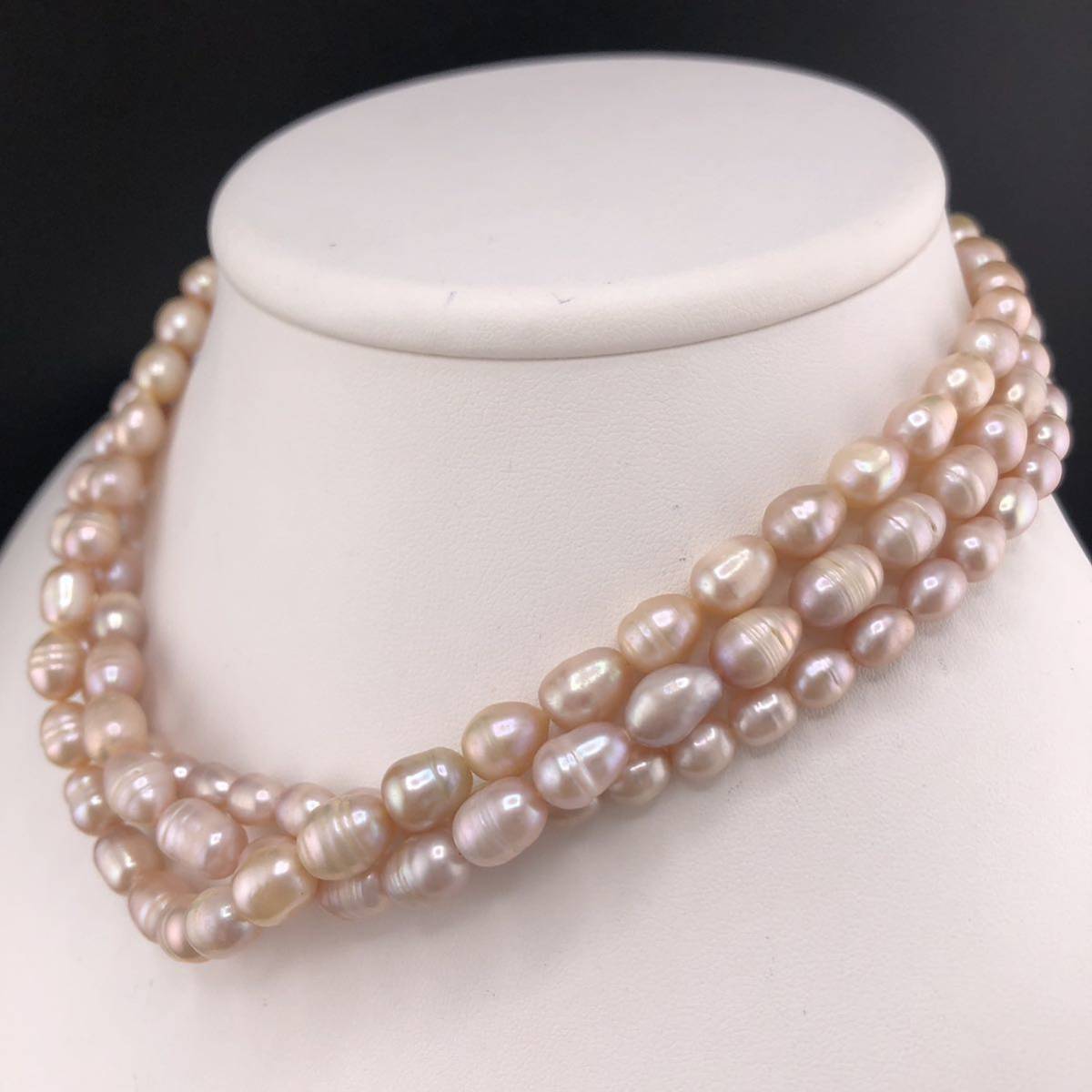 P02-0116 3点SET☆淡水パールネックレス 重量 73g ( 淡水真珠 Pearl necklace accessory )_画像2