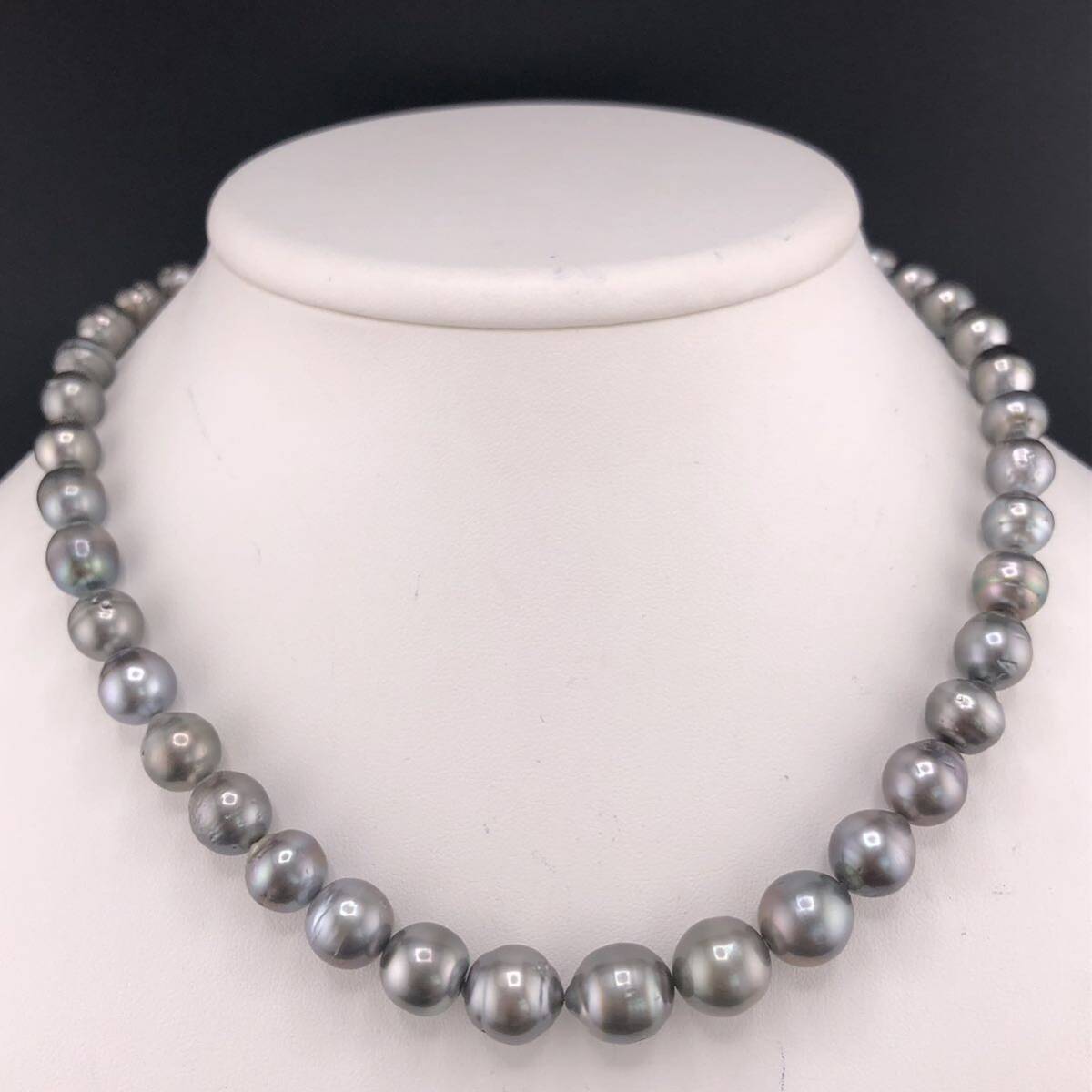 E03-4446 黒蝶パールネックレス 8.0mm~11.0mm 41cm 49g ( 黒蝶真珠 Pearl necklace SILVER )