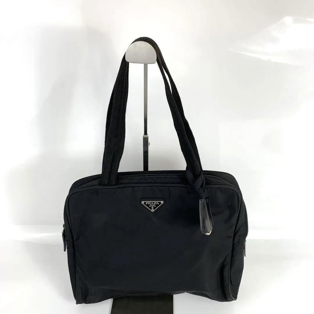 PRADA プラダ ナイロン ロゴプレート ハンドバッグ トートバッグ ブラック 黒 ブランド 鞄 かばん