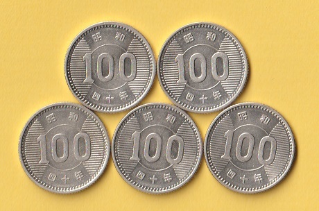 ★稲100円銀貨《昭和40年》  5枚  準未使用の画像1