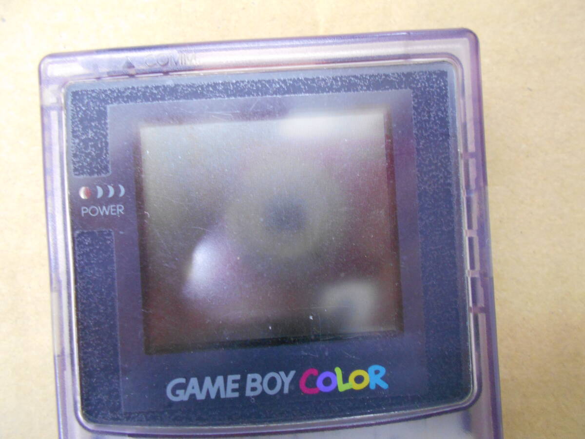 中古　ゲームボーイカラー　動作確認済　クリアパープル　遊戯王ソフト　3種類付属　GBC　液晶交換素材等に　任天堂　ニンテンドー_画像3