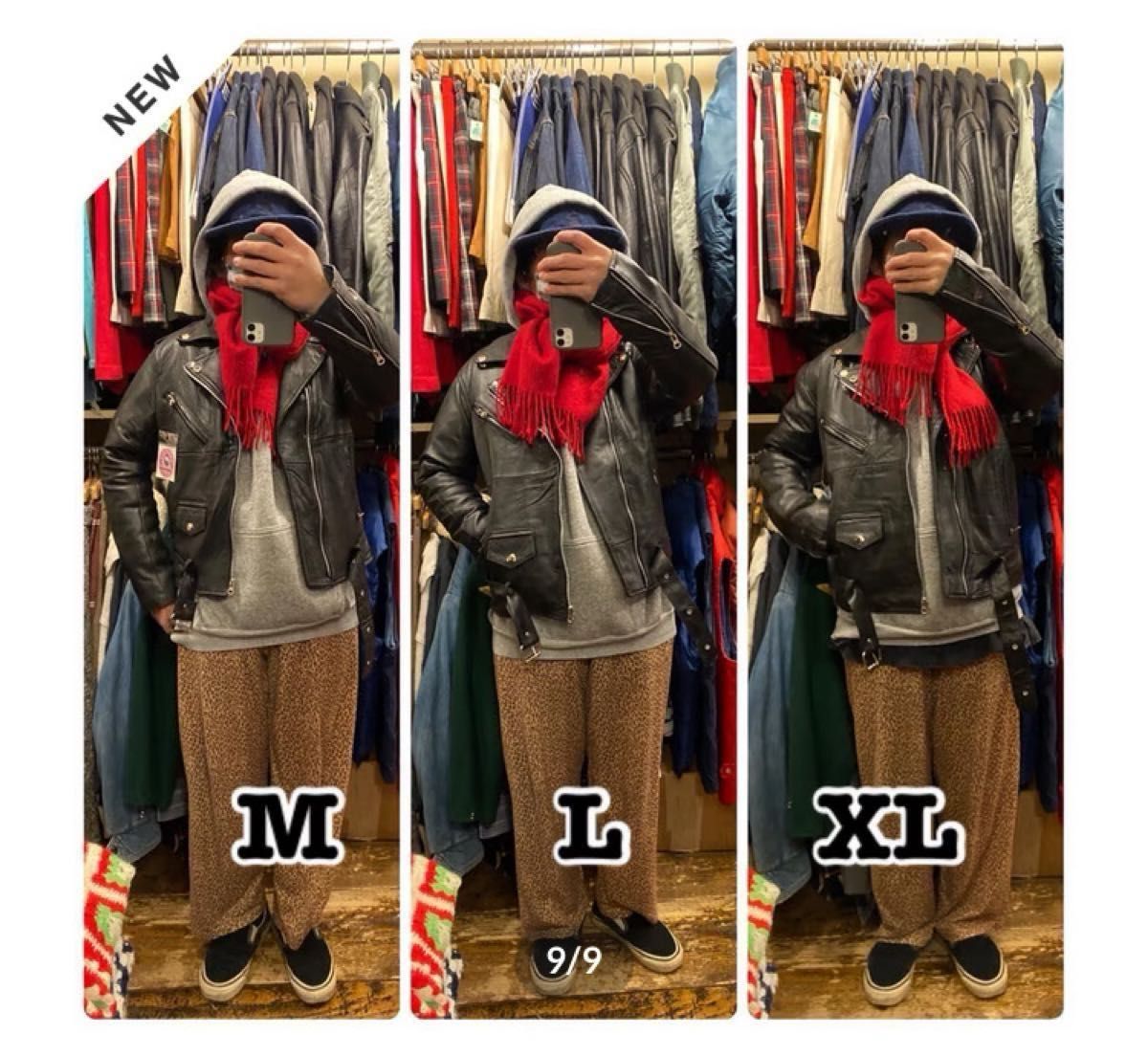 【古着】本革ライダース (US-TYPE) LONGGARDE-Nworks ライダースJKT サイズL