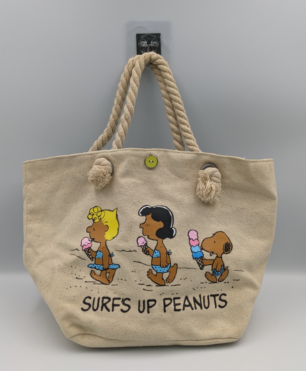  Snoopy rope attaching canvas tote bag Charlie * Brown Lucy Snoopy bag 