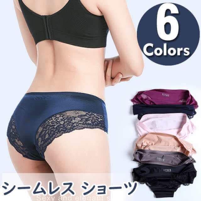 シームレス レース ショーツ 光沢 4枚 セット 3L セクシー　レディース　下着　ブラック ブルー　ブラウン　茶色　ワインレッド　赤　XXL_画像3