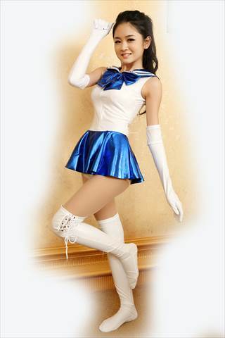  Sailor Moon manner costume 3 point set white blue color woman S size 