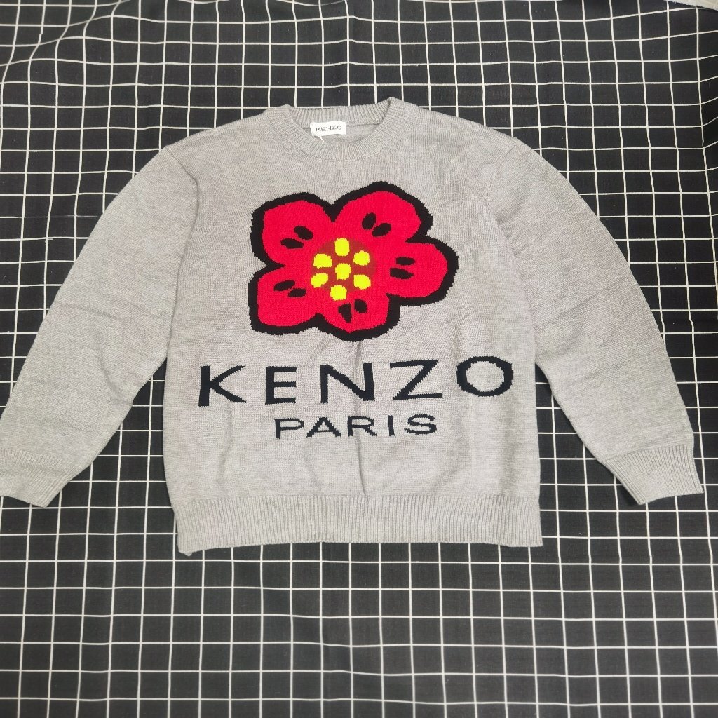 KENZO x Nigo Boke Flower Marino Wool Jumper ケンゾー ニゴー フラワーロゴ プリント パーカー グレー 人気 中古 XL_画像1