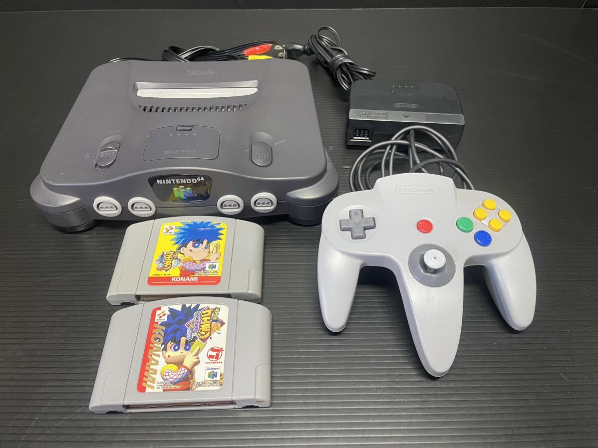 【B-13】NINTENDO64 本体　ソフトコントローラ セット　任天堂 Nintendo がんばれゴエモン　がんばれゴエモンネオ桃山幕府のおとり現状品_画像1