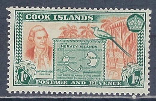 クック諸島 1949年 #132(OH) 通常(1p) Cap.クック 地図 鳥の画像1