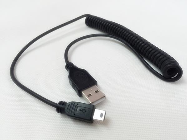【ネコポス送料無料】USB端子＆ミニBカールコード 充電 USB2.0ケーブル 50-130cm 1個_画像1