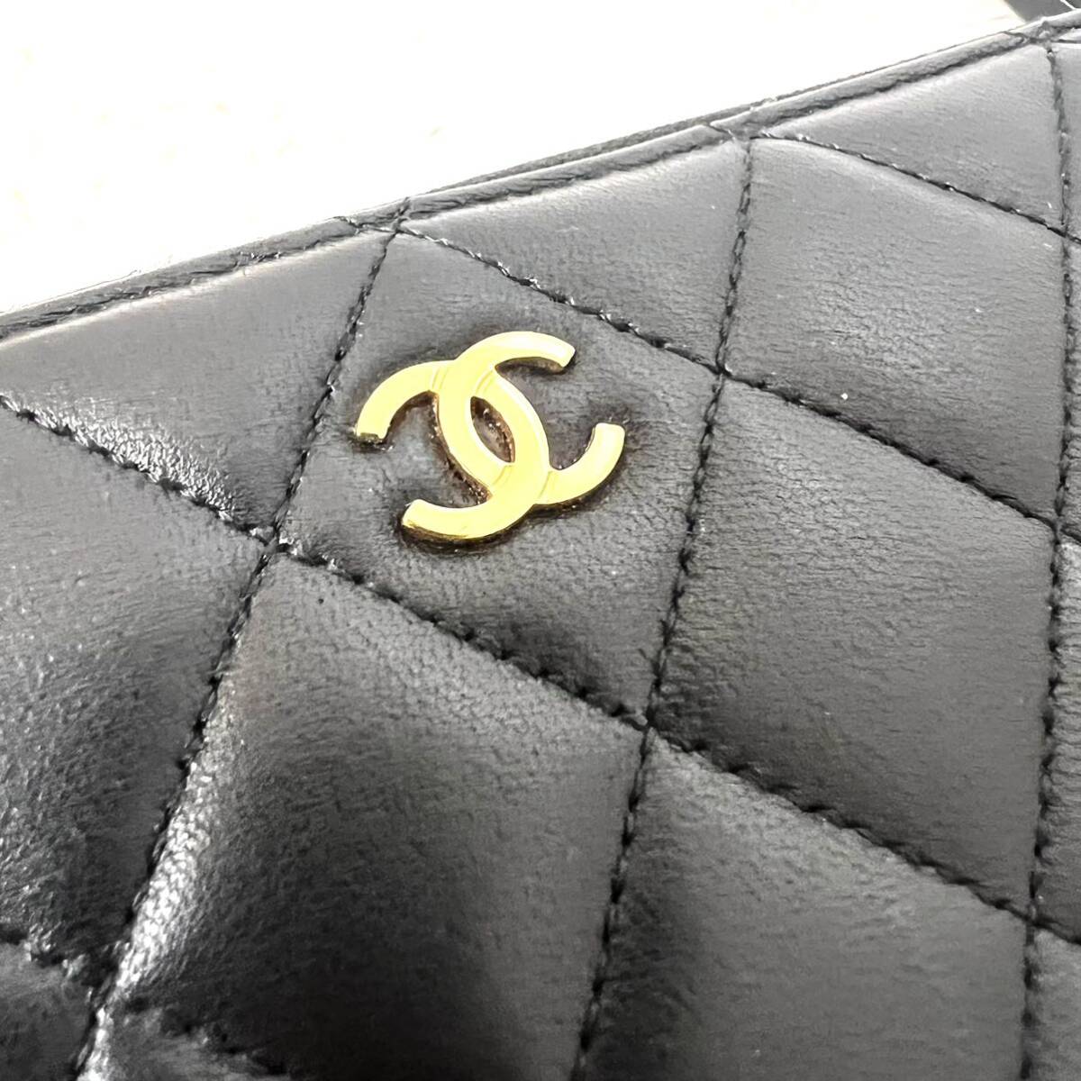 シャネル CHANEL 長財布 マトラッセ ラムスキン ココマーク キャビアスキン ラウンドファスナー ブラック 現行 箱付き キルティング 黒