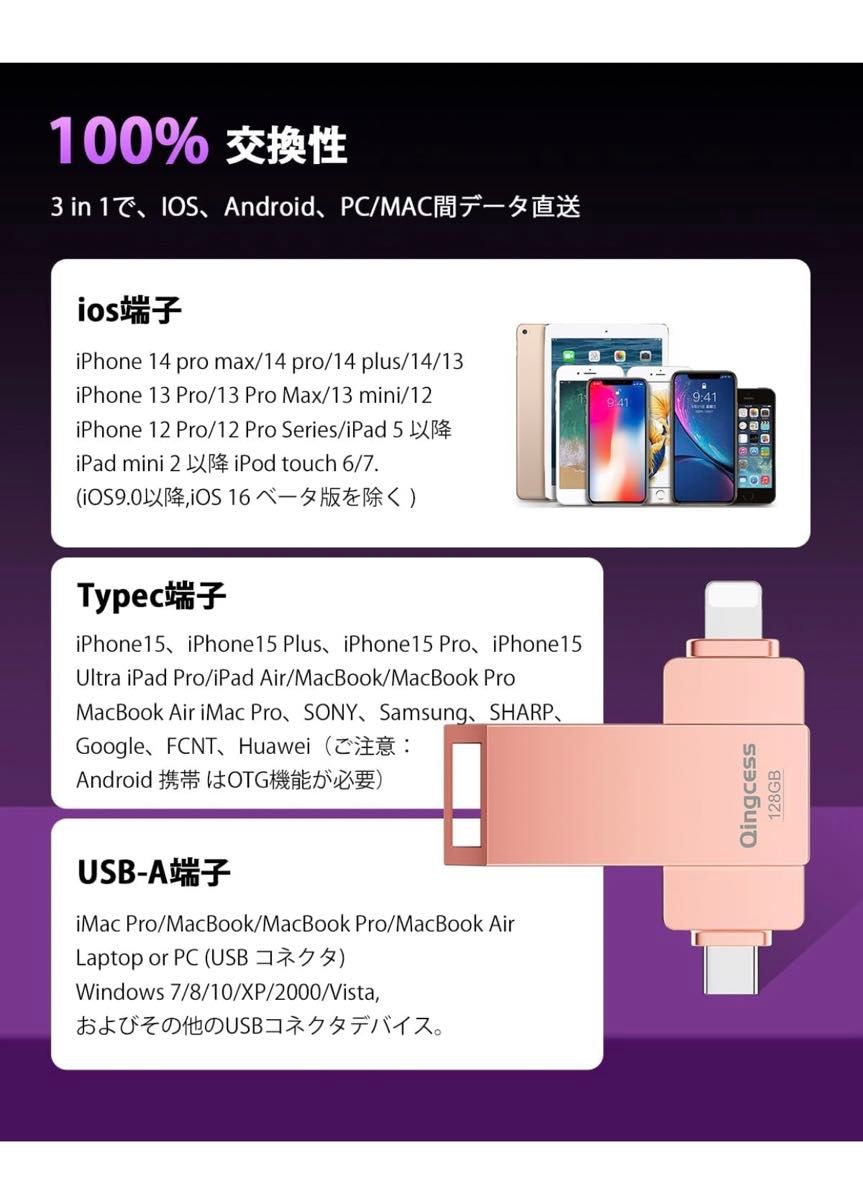 【業界席巻iPhone 15対応】 usbメモリ 128gb Typec Phone対応 usbメモリ タイプc ipad 対応 