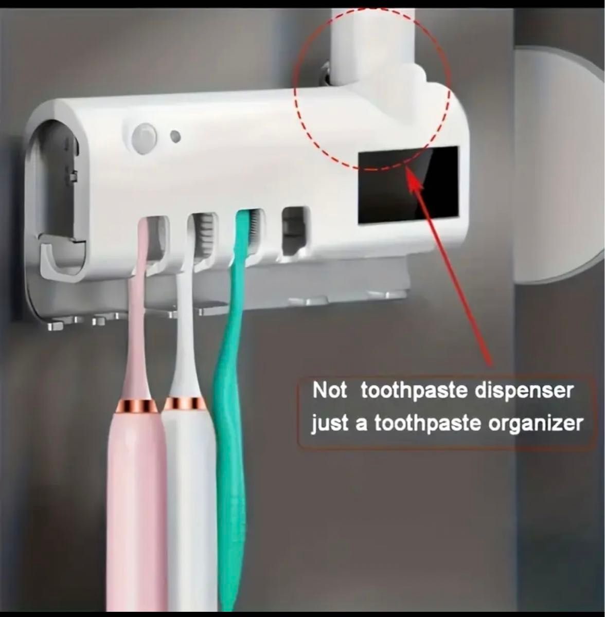 歯ブラシ UV 消毒装置、壁掛け 4 スロット歯ブラシインテリジェント消毒および歯磨き粉ディスペンサー　