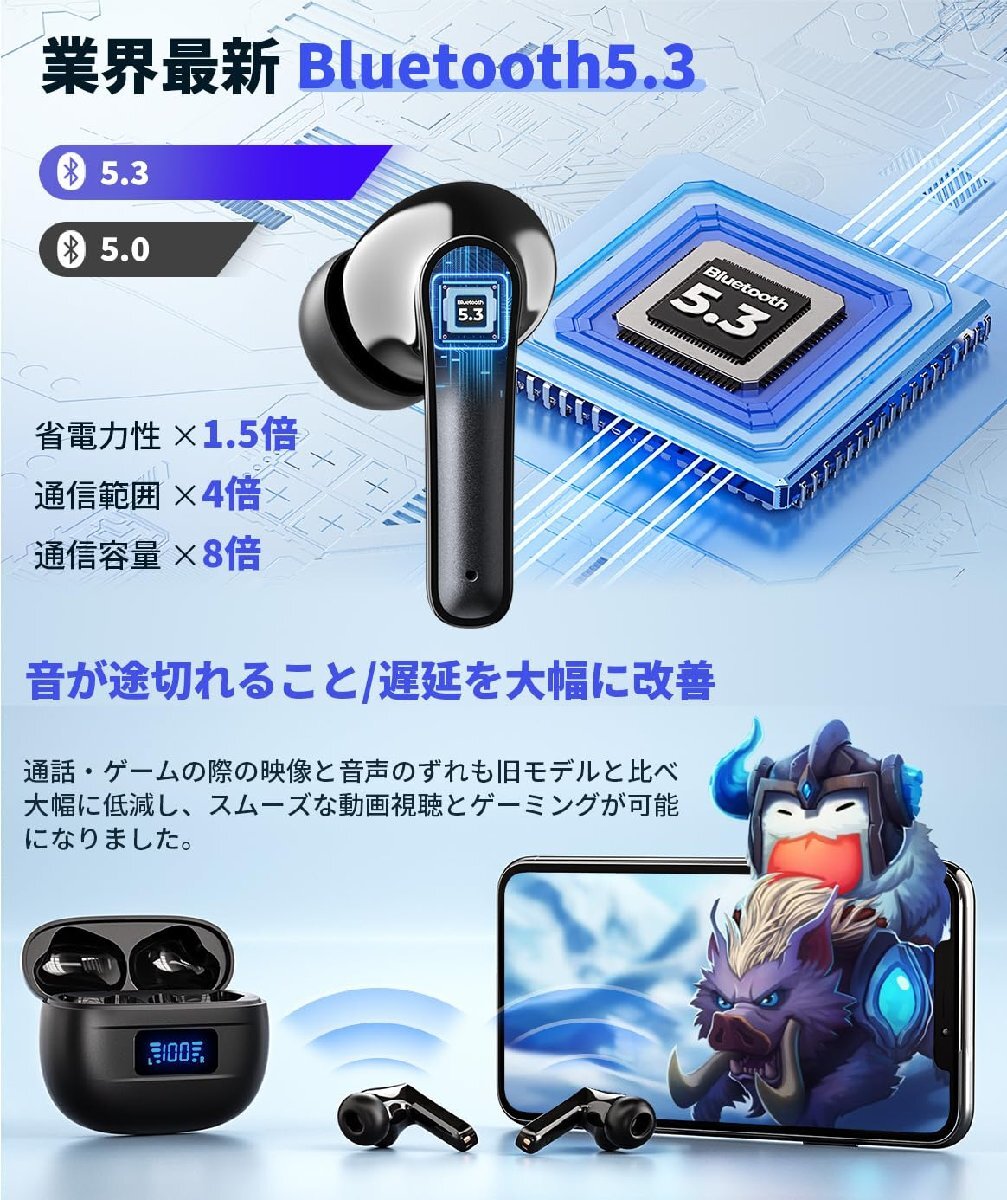 送料無料★Cambink ワイヤレスイヤホン Bluetooth5.3 両耳ENCノイズキャンセリング (BK5)_画像5