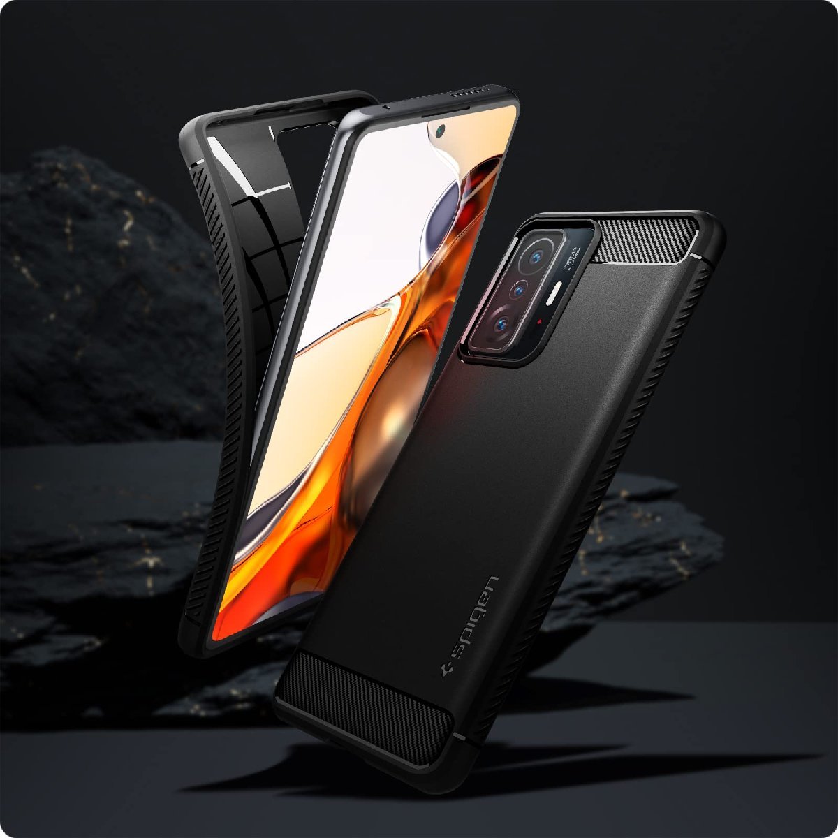 送料無料★Spigen Xiaomi 11T Proケース TPUソフト ワイヤレス充電 ラギッド・アーマー(マット・ブラック)_画像2