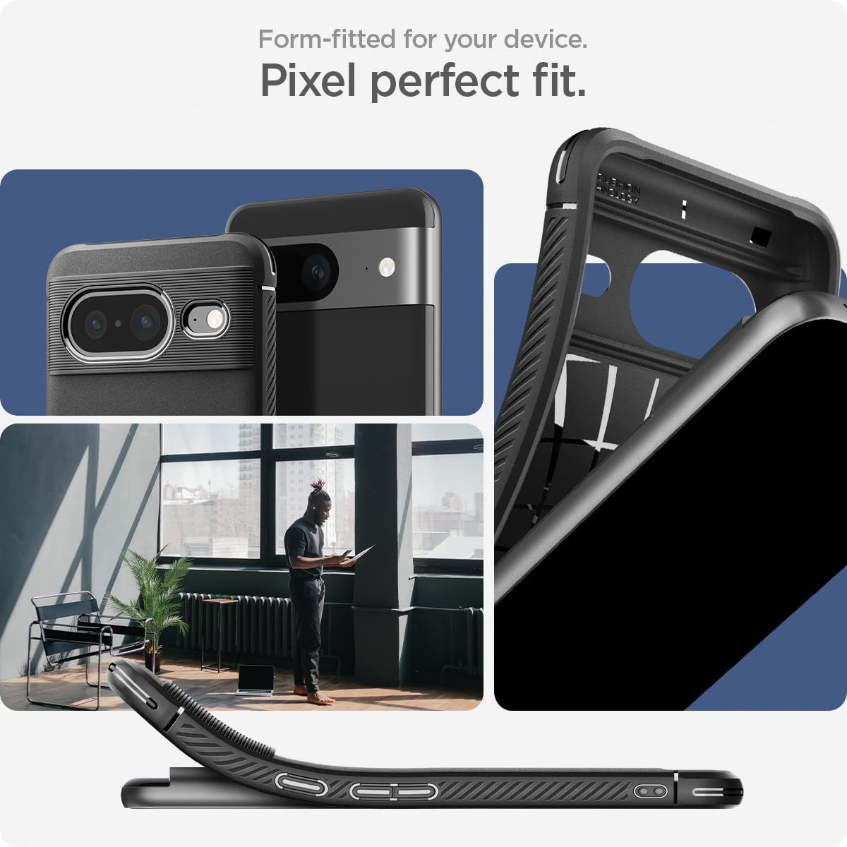 送料無料★Spigen Google Pixel8ケース TPU ソフト ワイヤレス充電 ラギッド・アーマー(マット・ブラック)_画像4