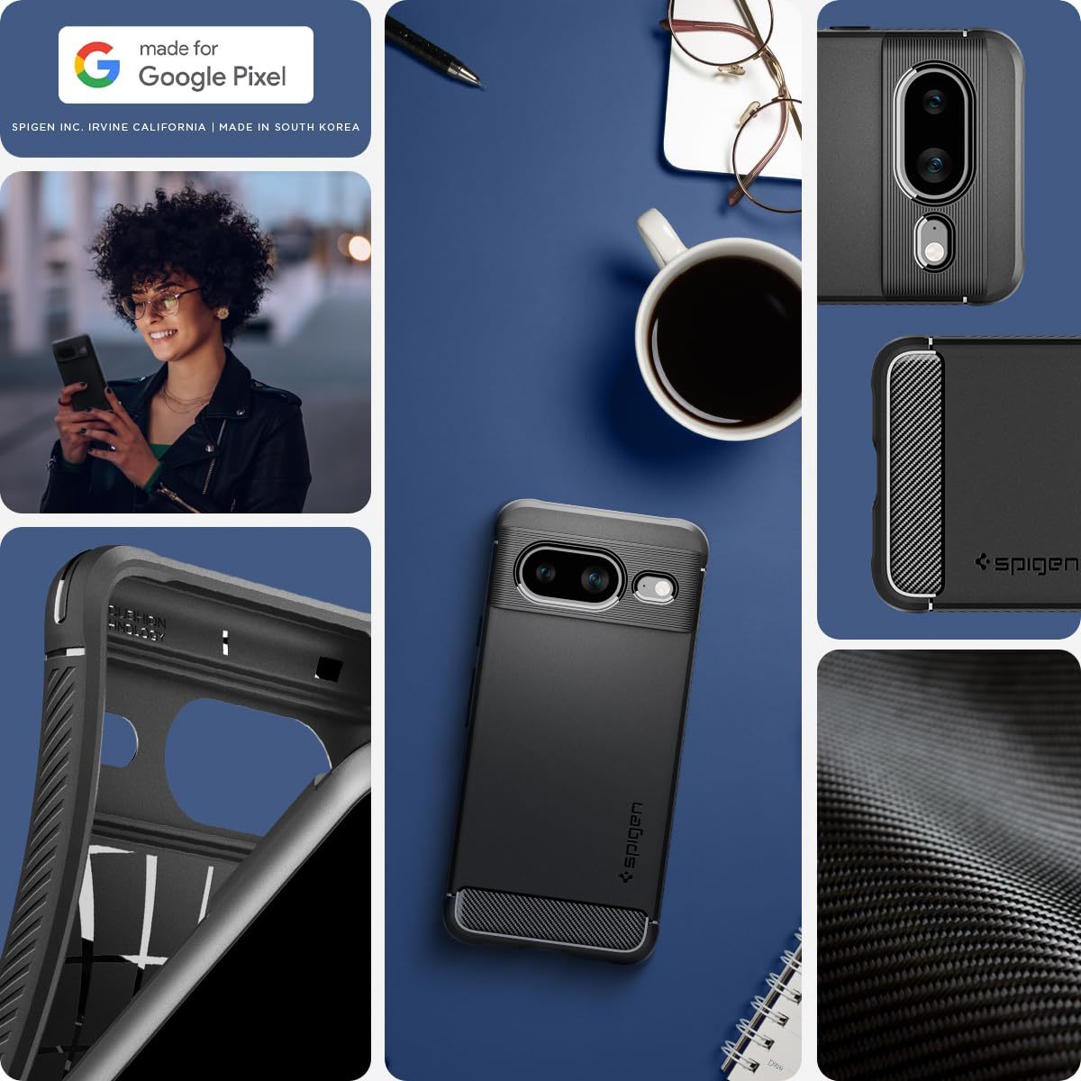 送料無料★Spigen Google Pixel8ケース TPU ソフト ワイヤレス充電 ラギッド・アーマー(マット・ブラック)_画像2