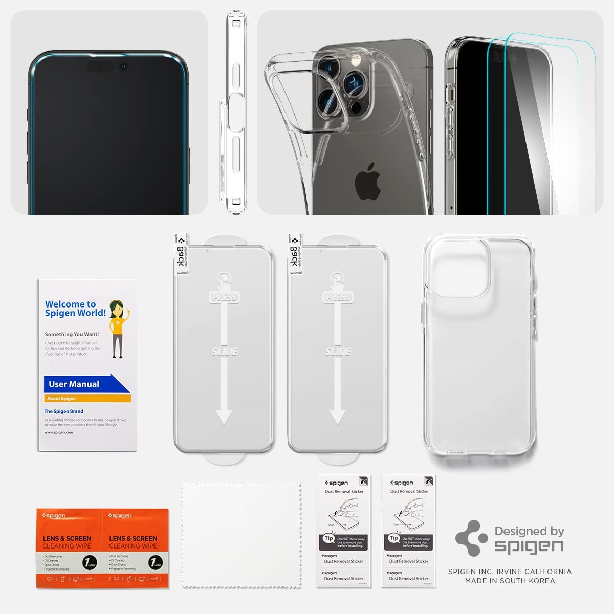  free shipping *Spigen iPhone14ProMax case clear 1 piece * glass film 2 pieces set ( crystal * clear )