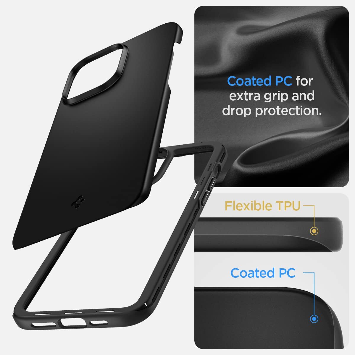  free shipping *Spigen iPhone14Plus case 2 -ply structure PC material mat finishing wireless charge ( black )