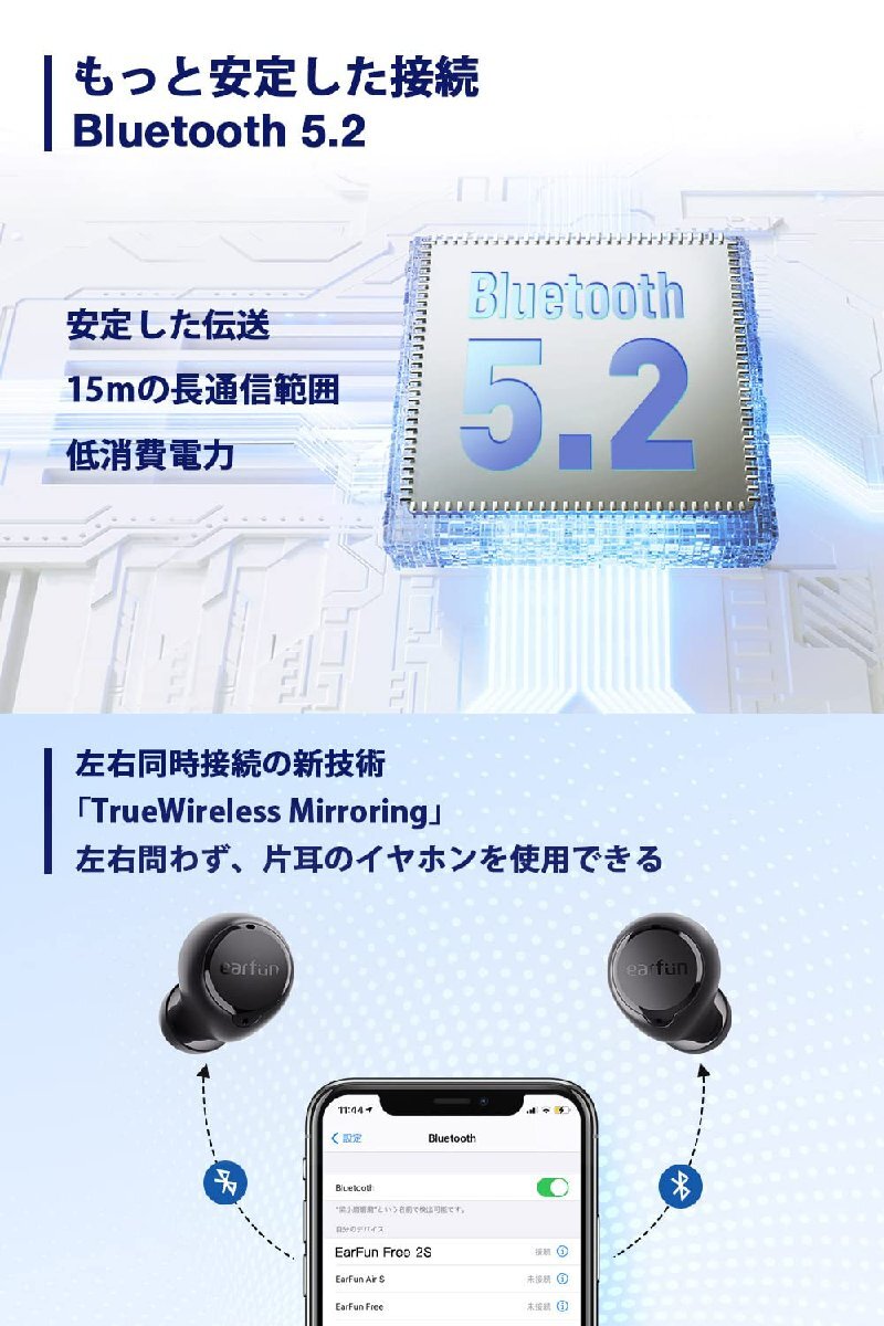 送料無料★EarFun Free2S Bluetooth 5.2ワイヤレスイヤホン4-mic&cVc 8.0ノイズキャンセリング_画像3