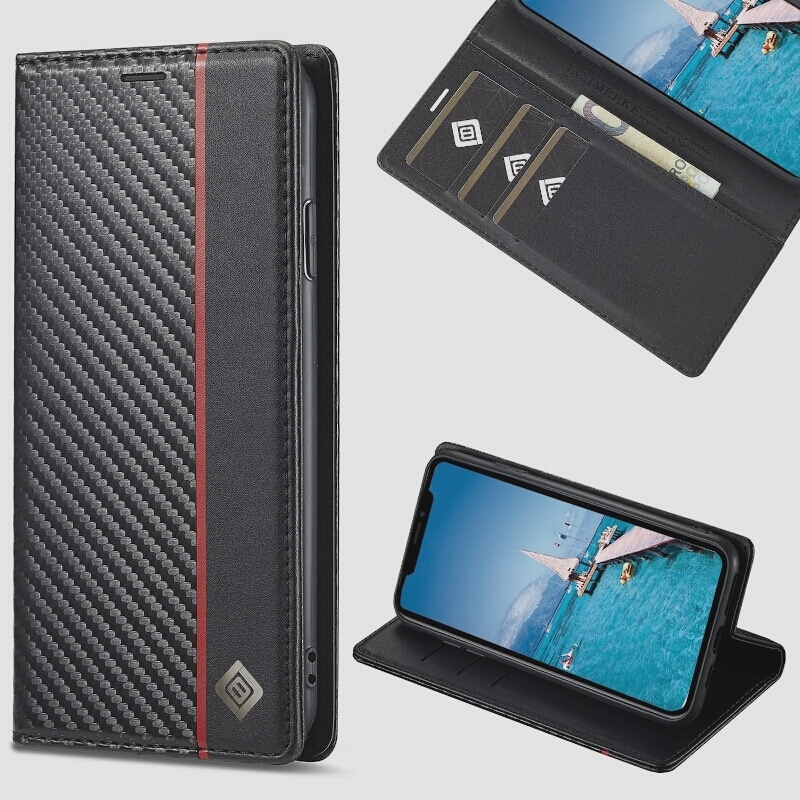 送料無料★J.DL iphone x/ xs ケース 手帳型 財布型 内蔵マグネット 携帯カバー スタンド機能 炭素繊維風_画像1