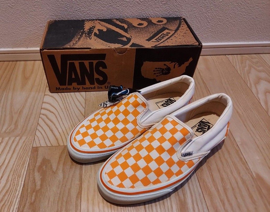 デッドストック USA製 90s中期 VANSスリッポン        オレンジ白 チェッカー