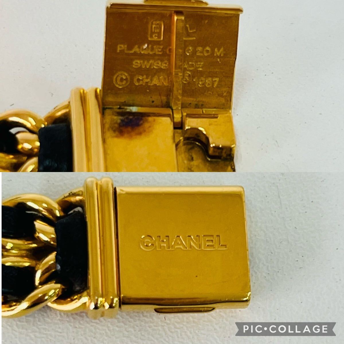 不動品 シャネル CHANEL クオーツ プルミエールL 黒文字盤 GP×GP レディース 腕時計 _画像7