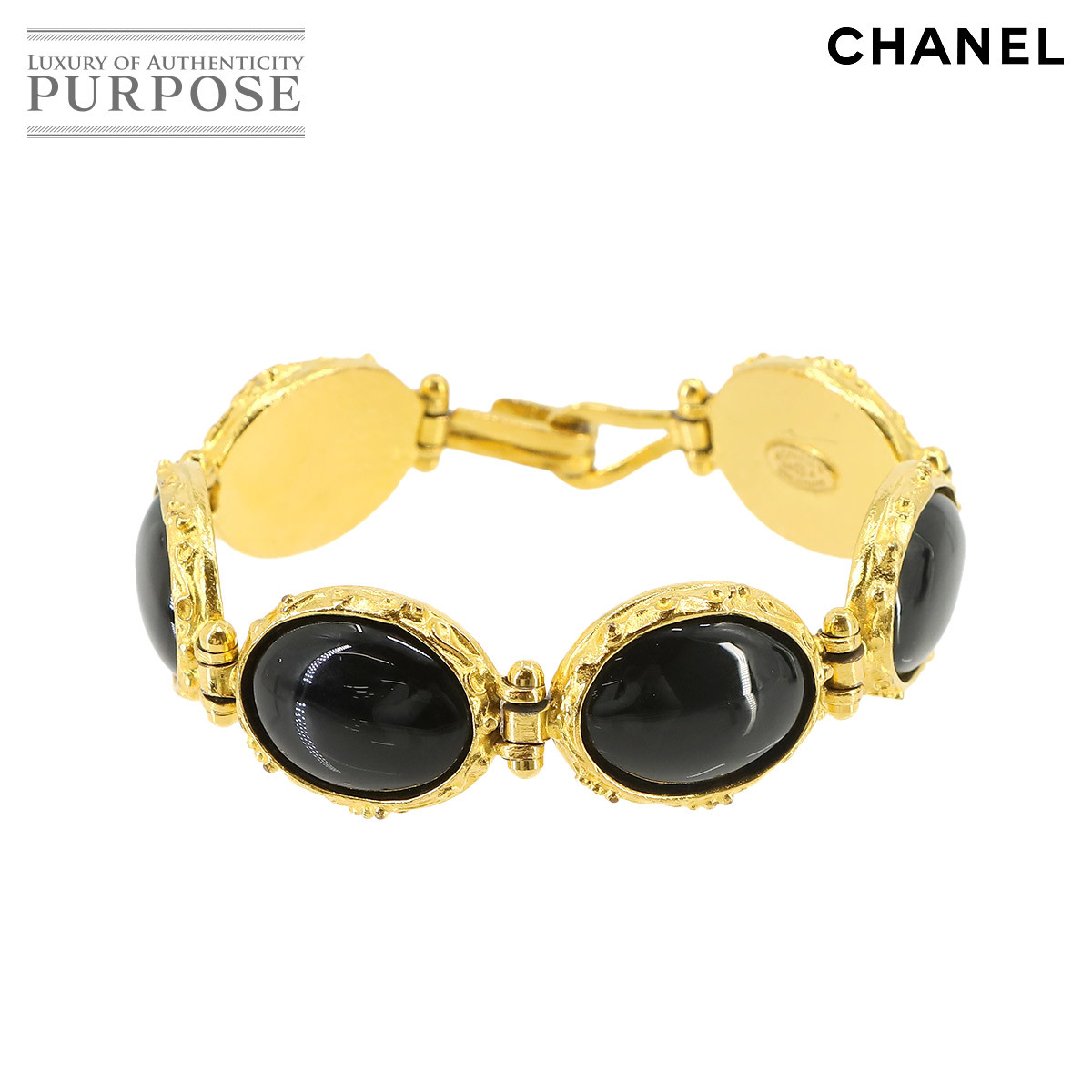 Chanel Chanel Color Stone Bracelet Black Gold 96a Винтажные аксессуары винтажный браслет 902225263