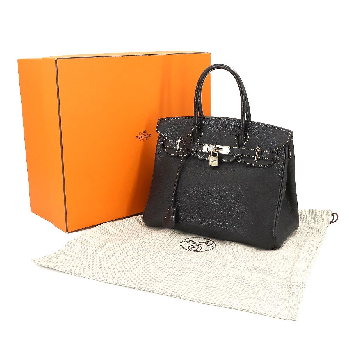 新品同様 エルメス HERMES バーキン30 ハンド バッグ トゴ ブラック系 □H刻印 シルバー 金具 Birkin 30 90219093_画像9