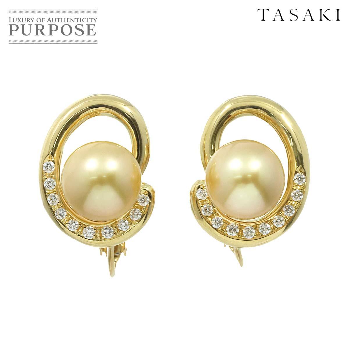 タサキ TASAKI 白蝶真珠 9.5mm ダイヤ 0.12/0.12ct イヤリング K18 YG イエローゴールド 750 パール 田崎真珠 Earrings Clip on 90219676_画像1