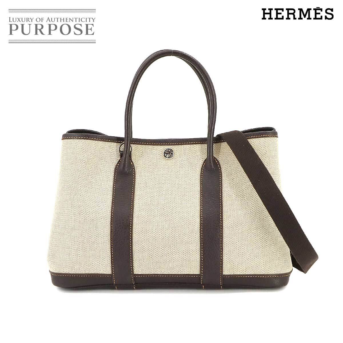 エルメス HERMES ガーデンパーティ TPM トート バッグ トワルアッシュ レザー ナチュラル マロン □I刻印 Garden Party TPM 90226204_画像1