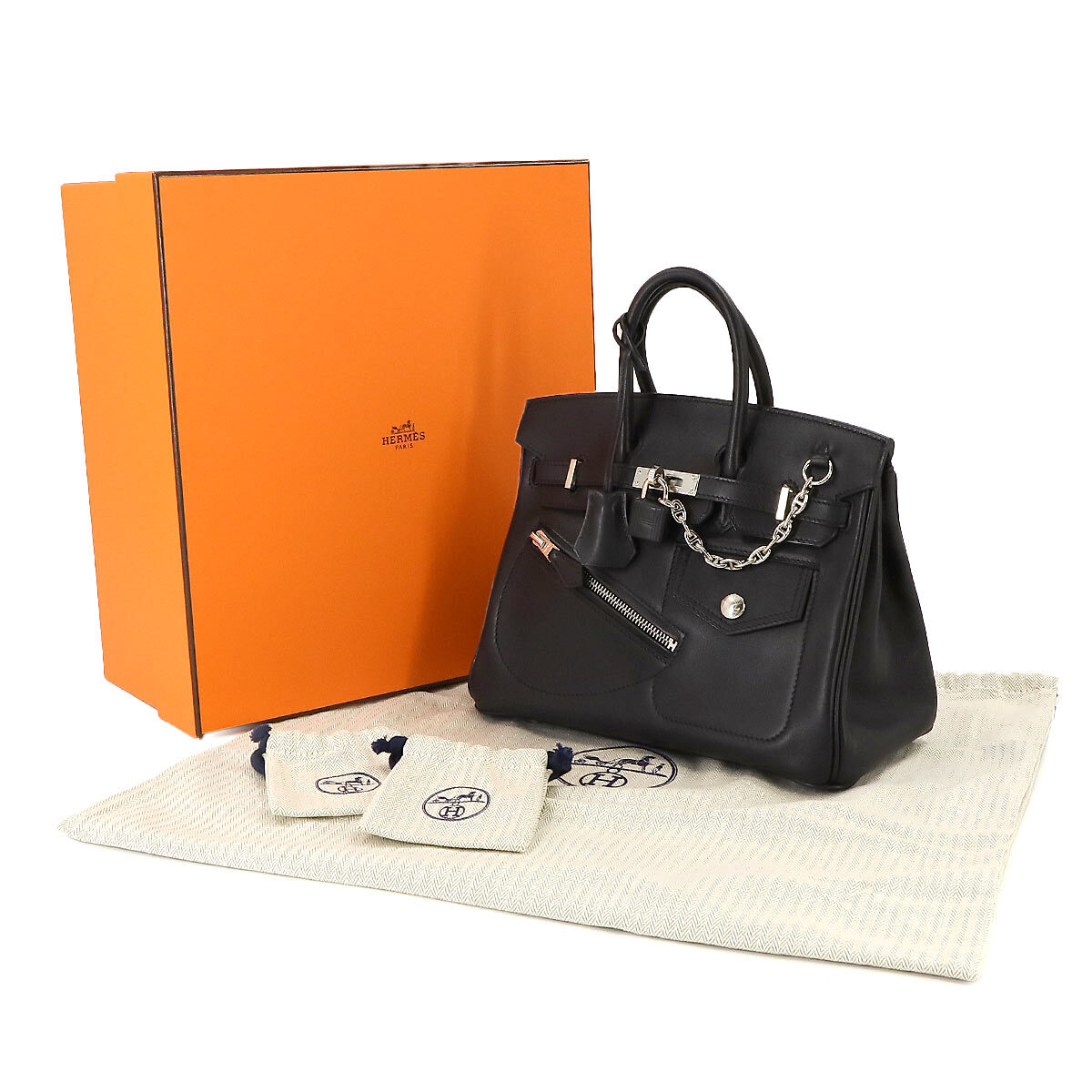 未使用 展示品 エルメス HERMES バーキン25 ロック ハンド バッグ ヴォリュプト ブラック B刻印 シルバー 金具 Birkin Rock 90222440_画像10