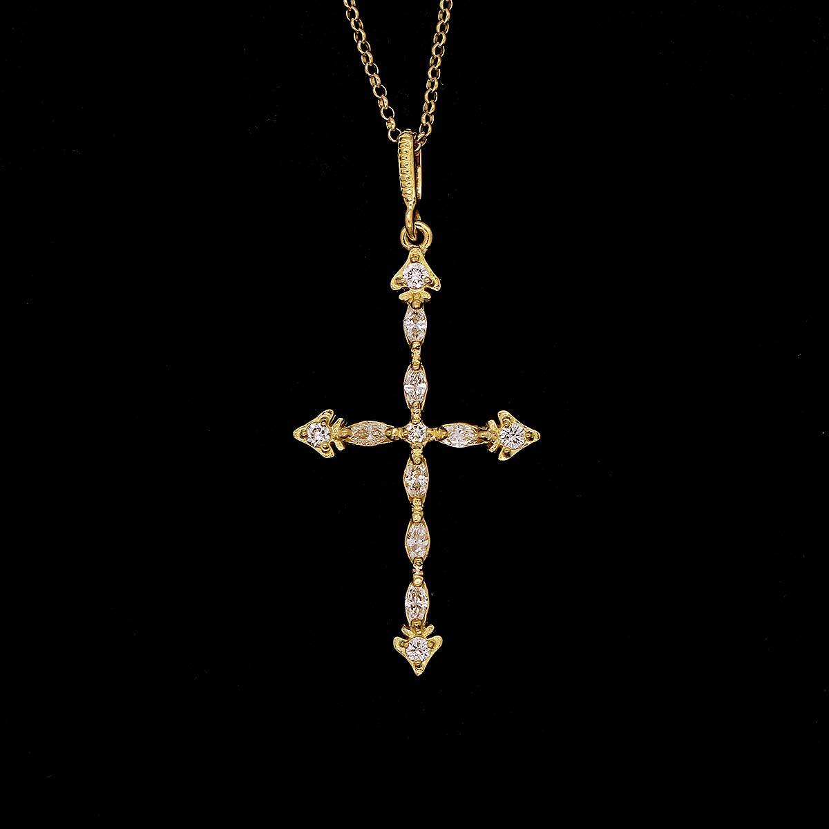 アーカー AHKAH ダイヤ 0.26ct ネックレス 45cm K18 YG イエローゴールド 750 クロス Cross Necklace 90217355_画像5