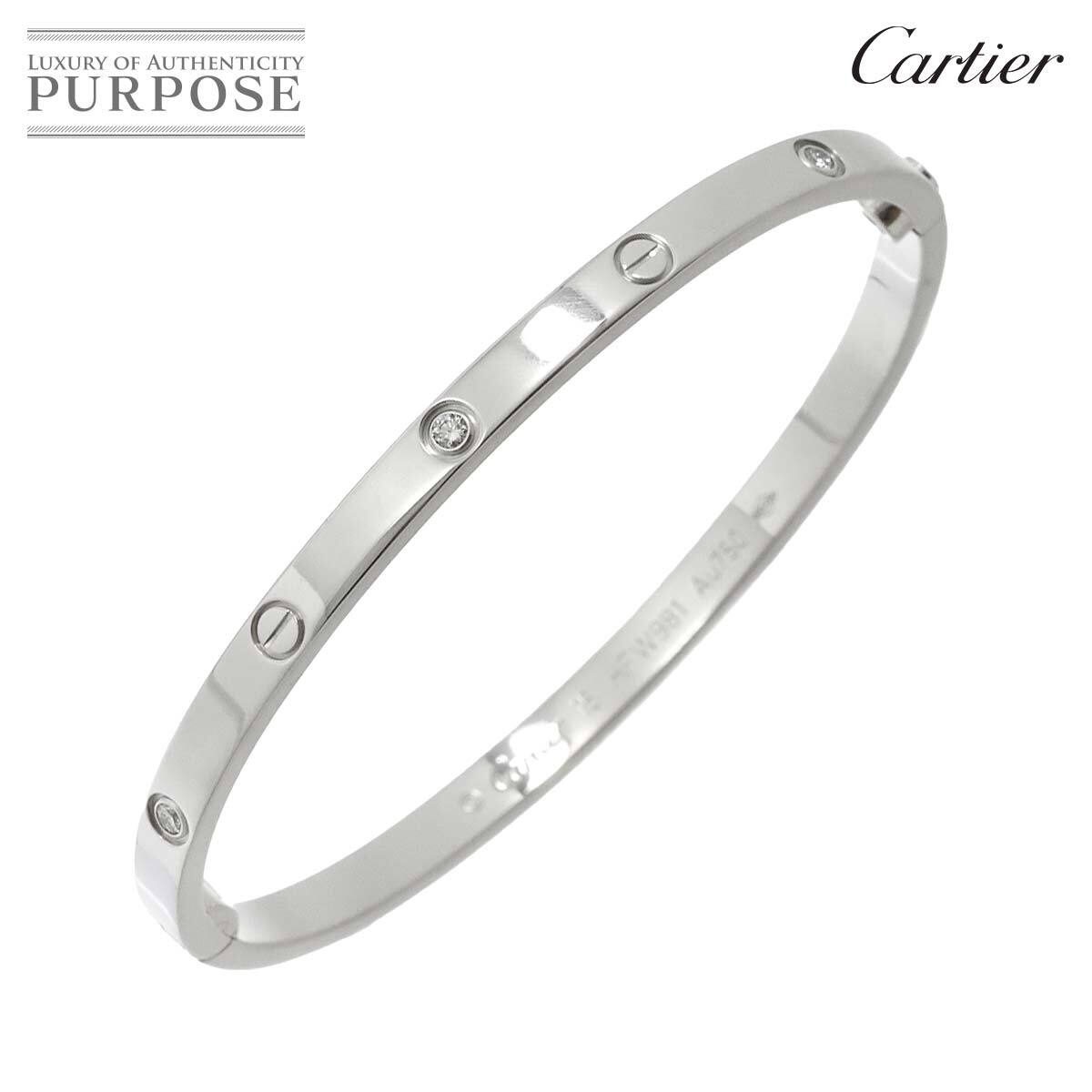 カルティエ Cartier ラブ ブレス SM ハーフ ダイヤ 6P #15 K18 WG 750 ブレスレット バングル Love Bracelet【証明書付き】 90222568