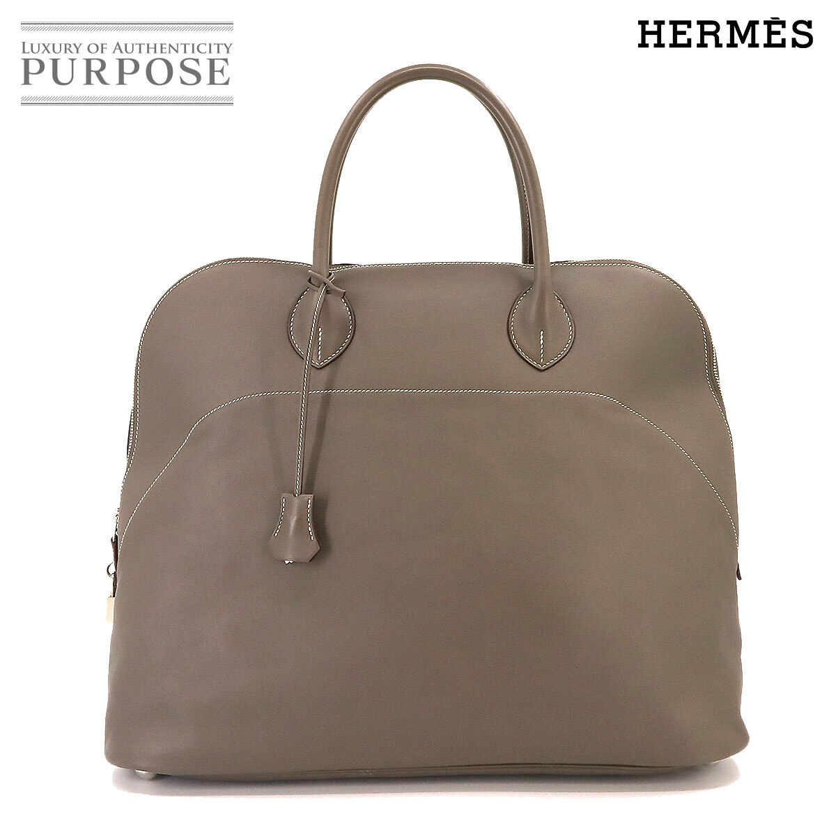 新品同様 エルメス HERMES ボリード リラックス 45 ハンド バッグ シッキム エタン □R刻印 シルバー 金具 Bolide Relax 90226820_画像1