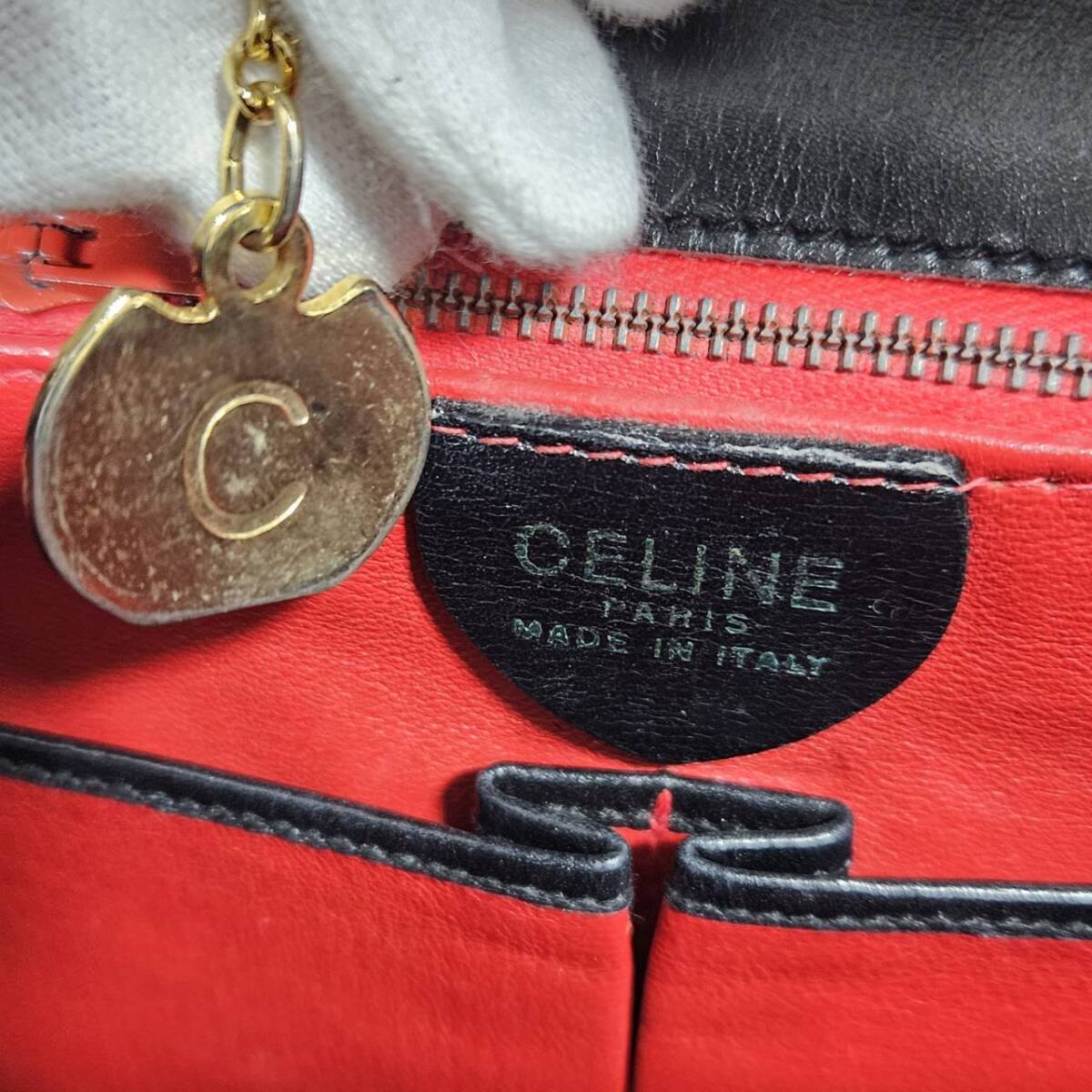 【1円スタート】Celine セリーヌ サークルロゴ金具 ショルダーバッグ レザー ブラック_画像8
