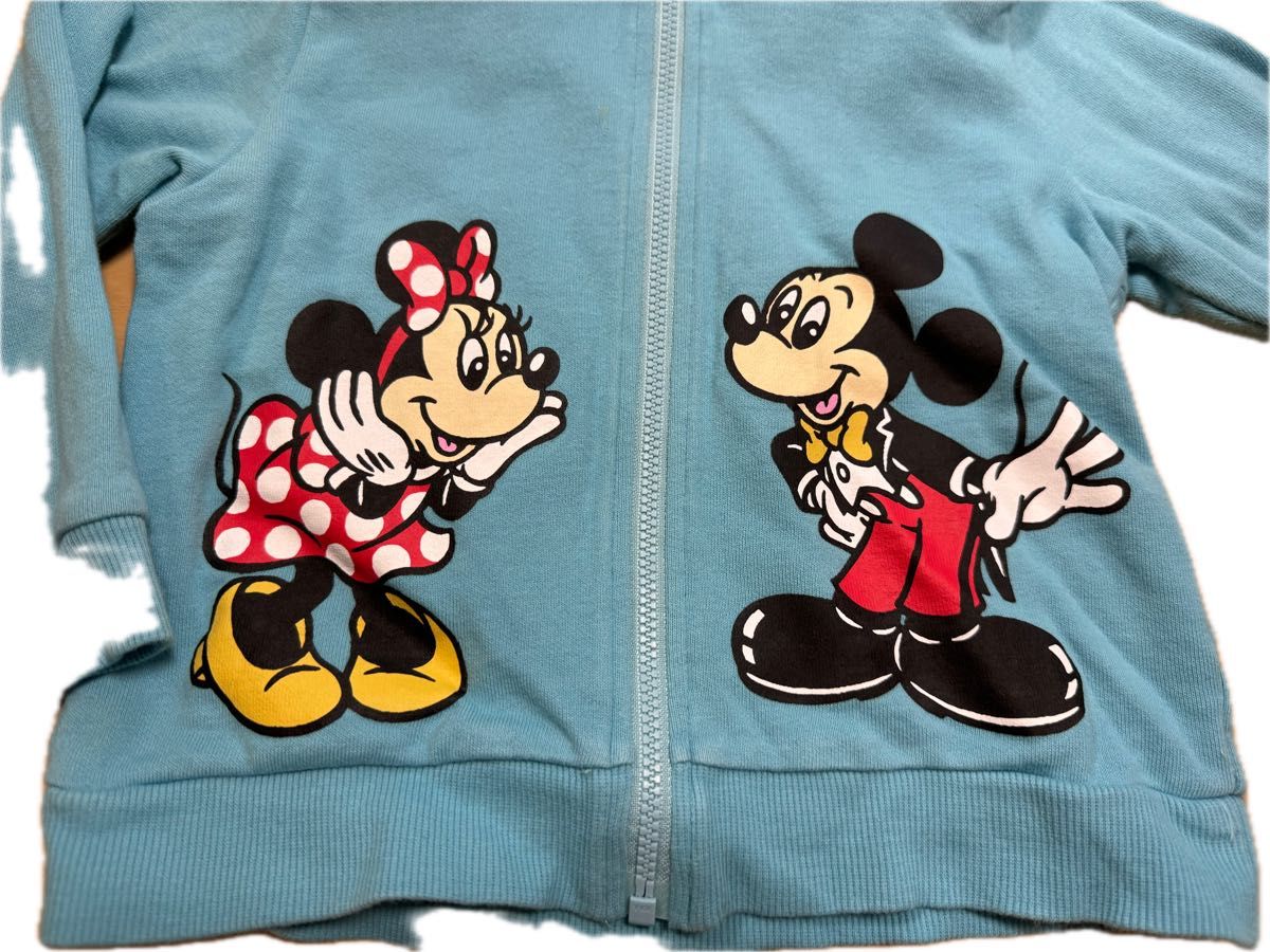 90 美品　水色　パーカー Disney 東京ディズニーリゾート ディズニー フーディ　フード　ミッキー 女の子　男の子　男女兼用
