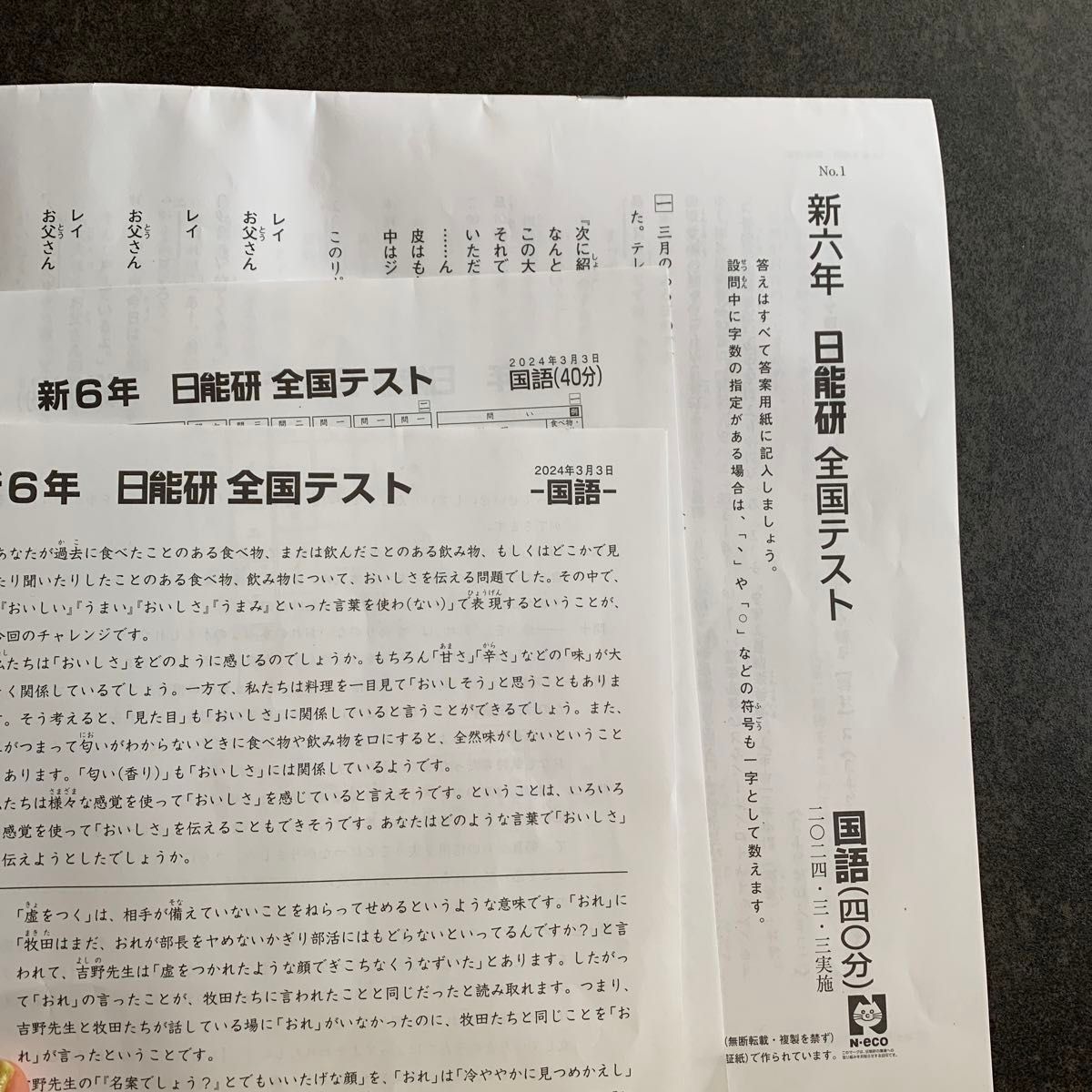 　日能研　全国テスト　新6年生　算数・国語　2教科　保護者会資料　【2024.3.3実施】