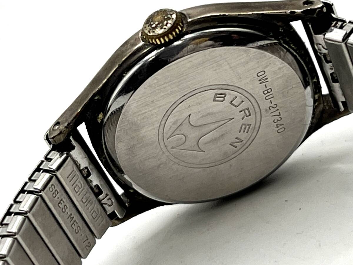 【電池切れ】BUREN ビューレン クォーツ 腕時計 白文字盤 ラウンド コンビ スプリング 蛇腹 レディース 0W-BU-217340
