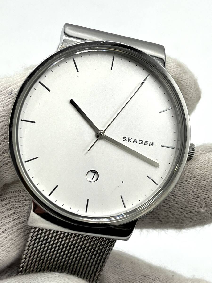 【電池切れ】SKAGEN スカーゲン クォーツ 腕時計 シルバー文字盤 ラウンド デイト ケースシルバー メッシュベルト メンズ SKW6290の画像1