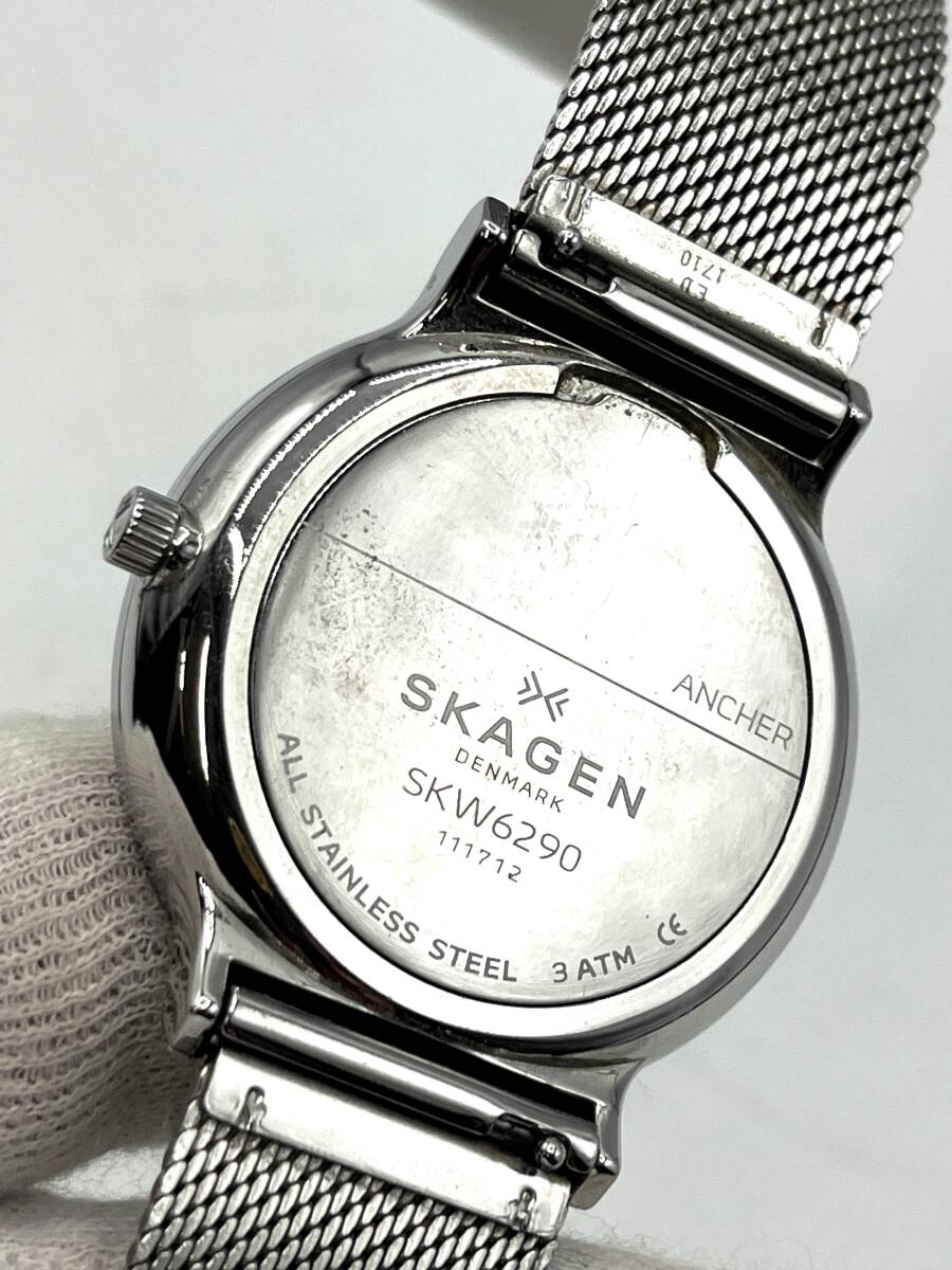 【電池切れ】SKAGEN スカーゲン クォーツ 腕時計 シルバー文字盤 ラウンド デイト ケースシルバー メッシュベルト メンズ SKW6290の画像2