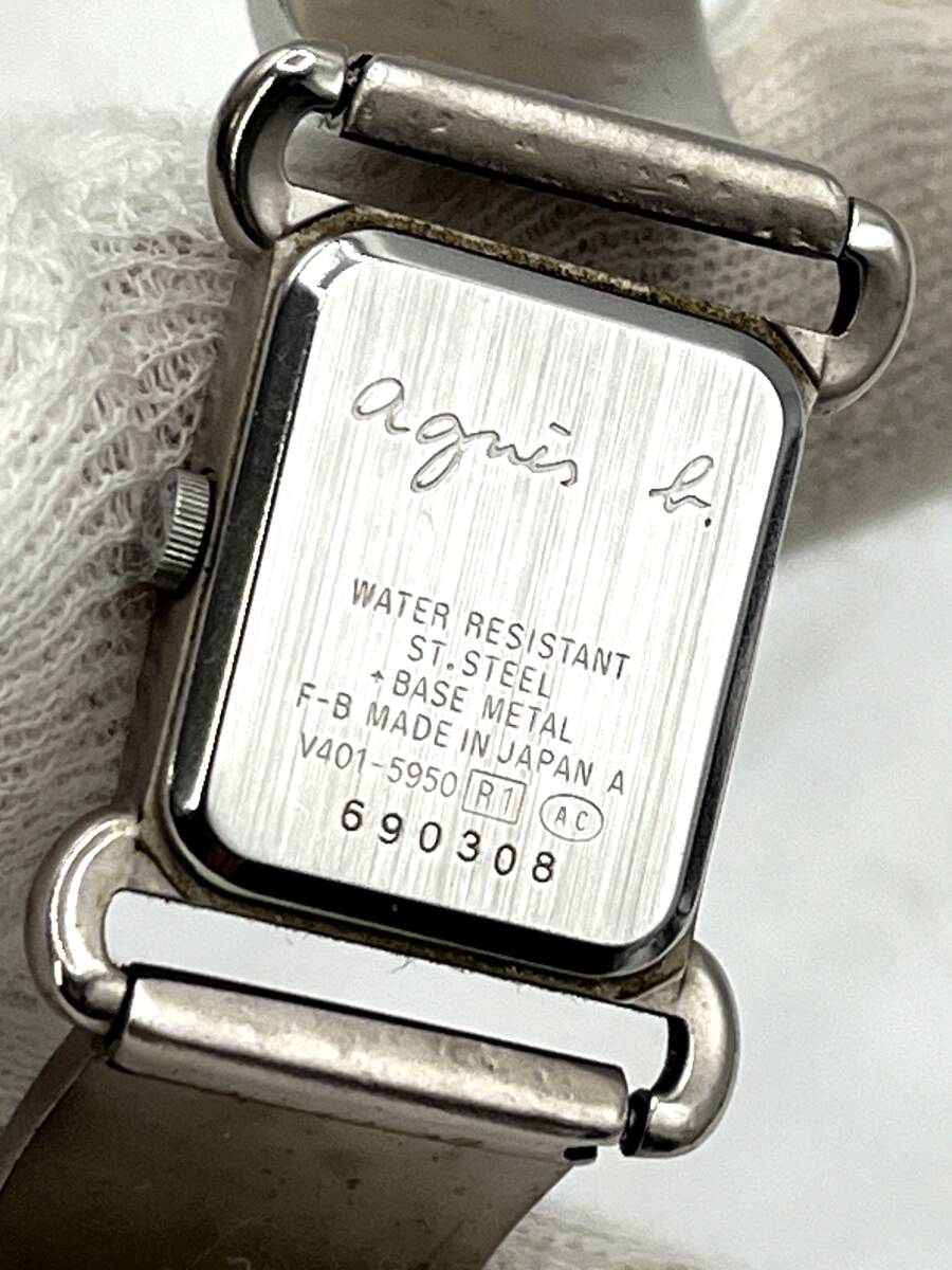【電池切れ】agnes b. アニエスベー クォーツ 腕時計 黒文字盤 スクエア ロゴ ケースシルバー レディース V401-5950の画像2