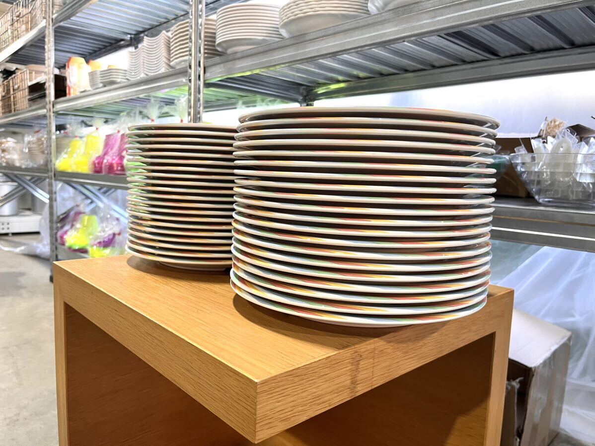 [melamin tableware 50 pieces set ] 26cm Three Line Yamato plastic made in Japan tableware facility meal . profit colorful large plate several set buy . possible!③