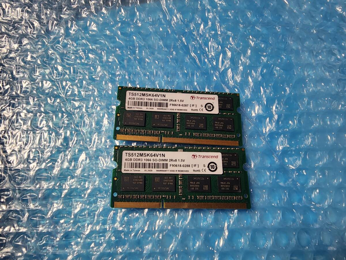 即決 Transcend製 DDR3 4GB×2枚 合計8GB PC3-8500S SO-DIMM 送料120円～_画像1